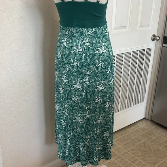 Green Sleeveless V-Neck jerseys knit comfort midi Sundress vacation tropical - Picture 9 of 14